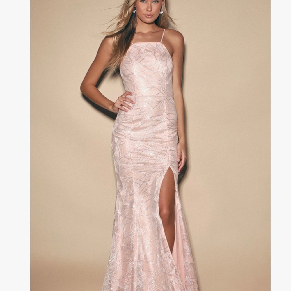 Lulus Blush Pink Sequin Maxi Dress bridesmaid XS